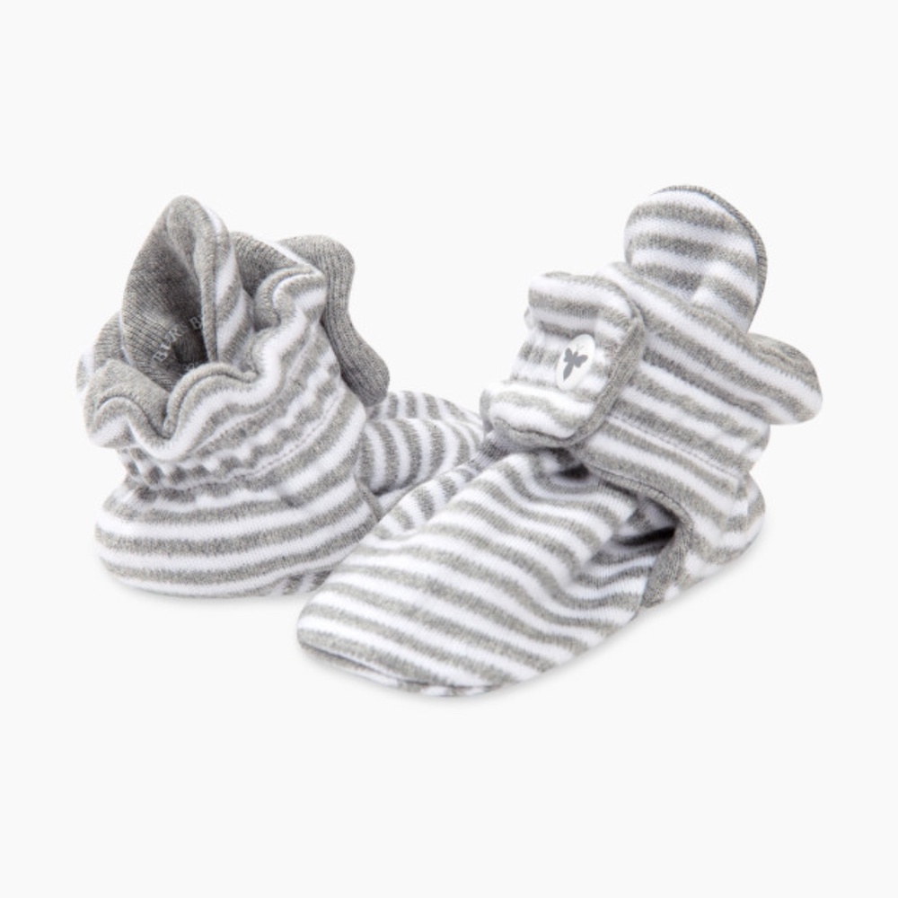 Burt's Bees Baby - Classic Stripe Organic Cotton Booties Heather Grey 0-3 Months